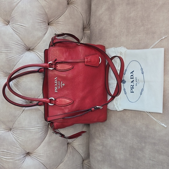 Prada Vitello Phenix Red Leather Small Handbag/Satchel - Picture 1 of 16